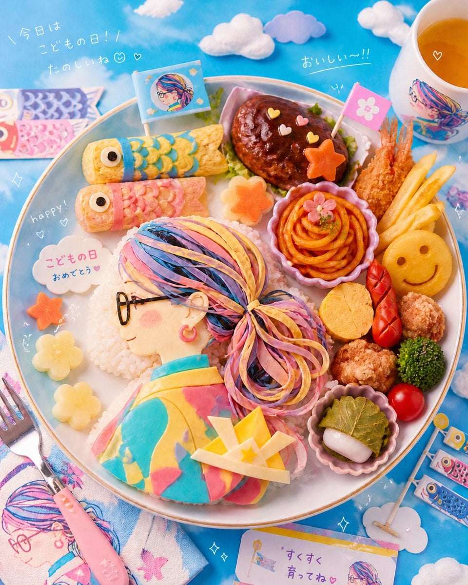 AI Kids Lunch Food Art Template