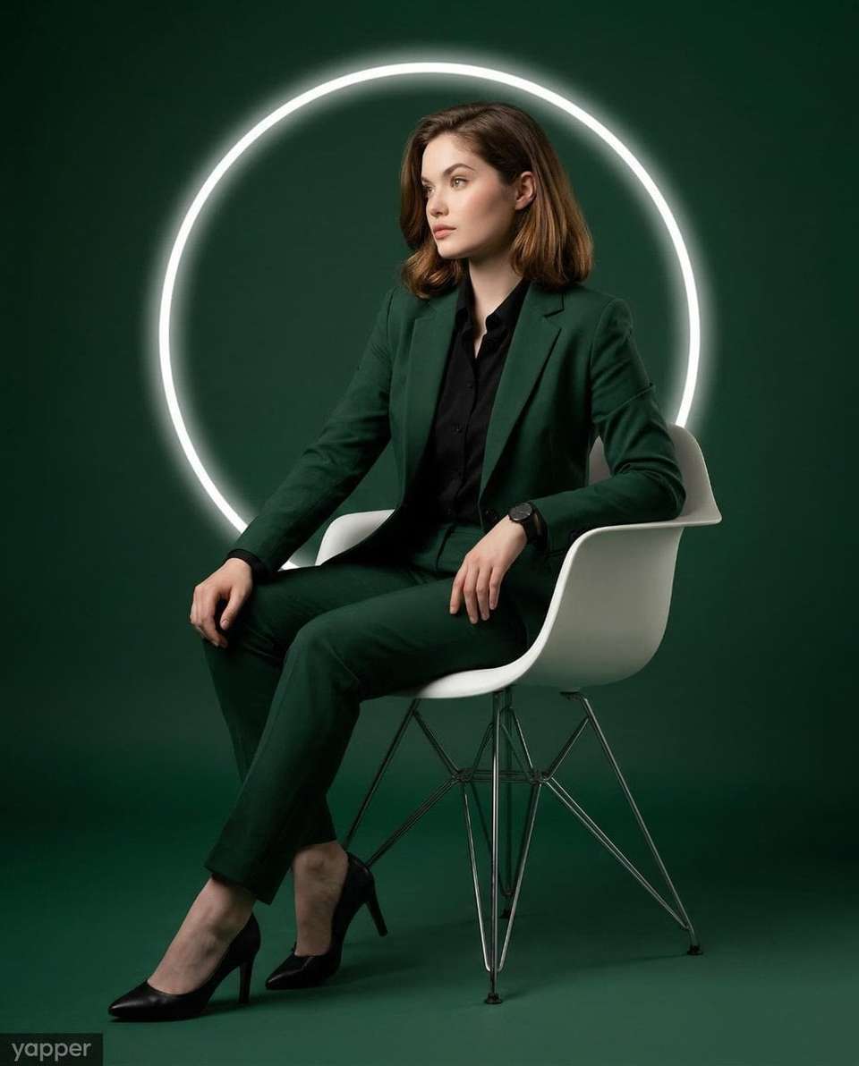 AI Studio Portrait Template Woman Green Suit