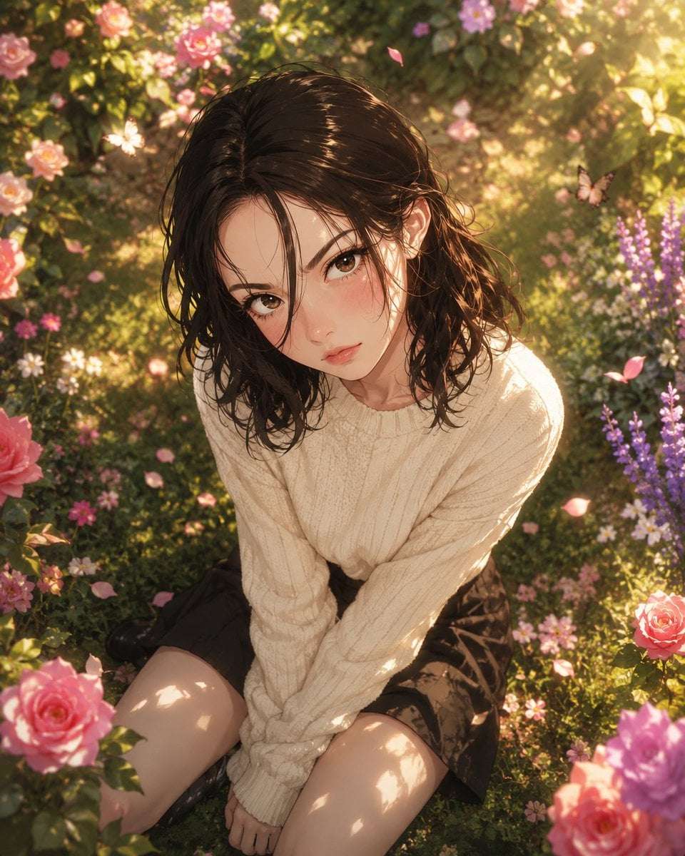 Anime Garden Girl Top Down View