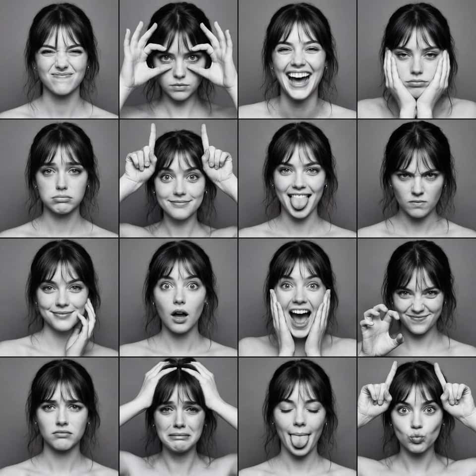 Black and White Photobooth Expression Grid