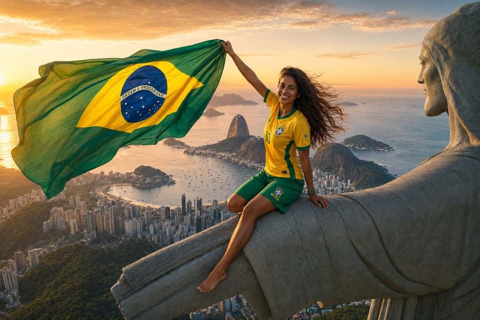 Brazilian Fan Christ the Redeemer Sunset