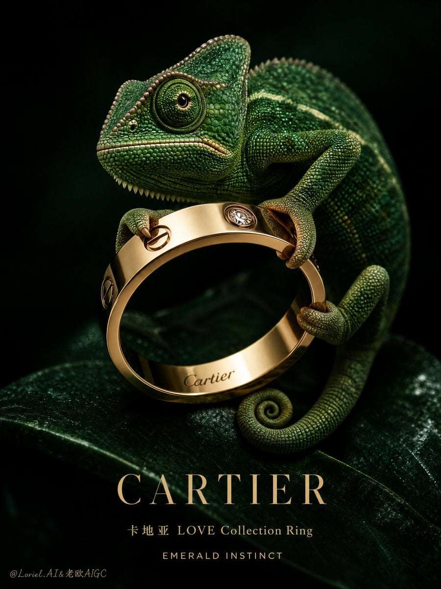 Cartier Emerald Chameleon Ring Campaign