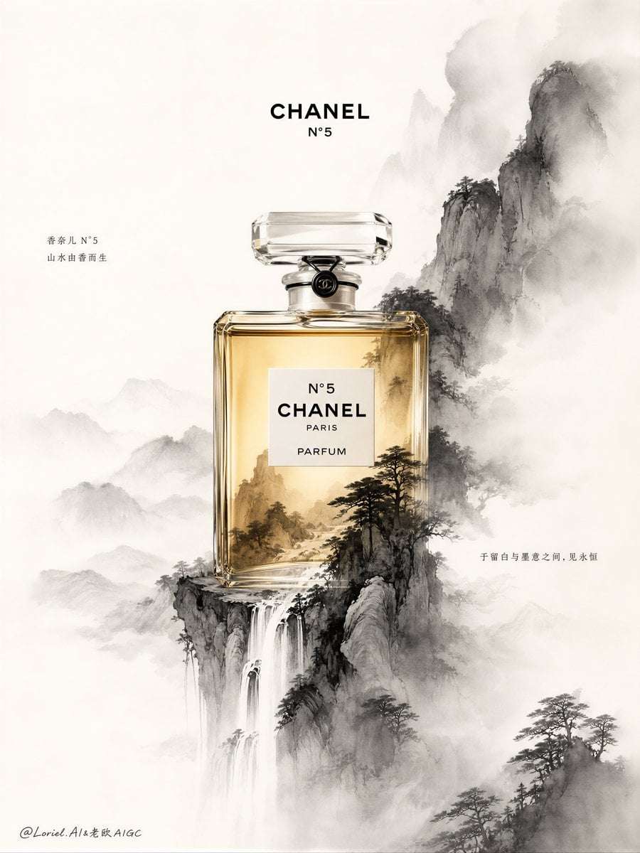 Chanel N5 Ink Wash Landscape Poster