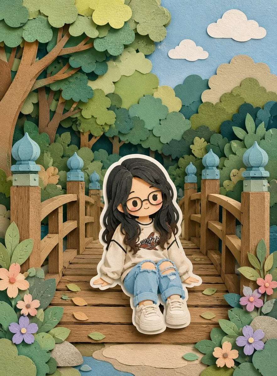 Chibi Girl Paper Craft Sticker Art