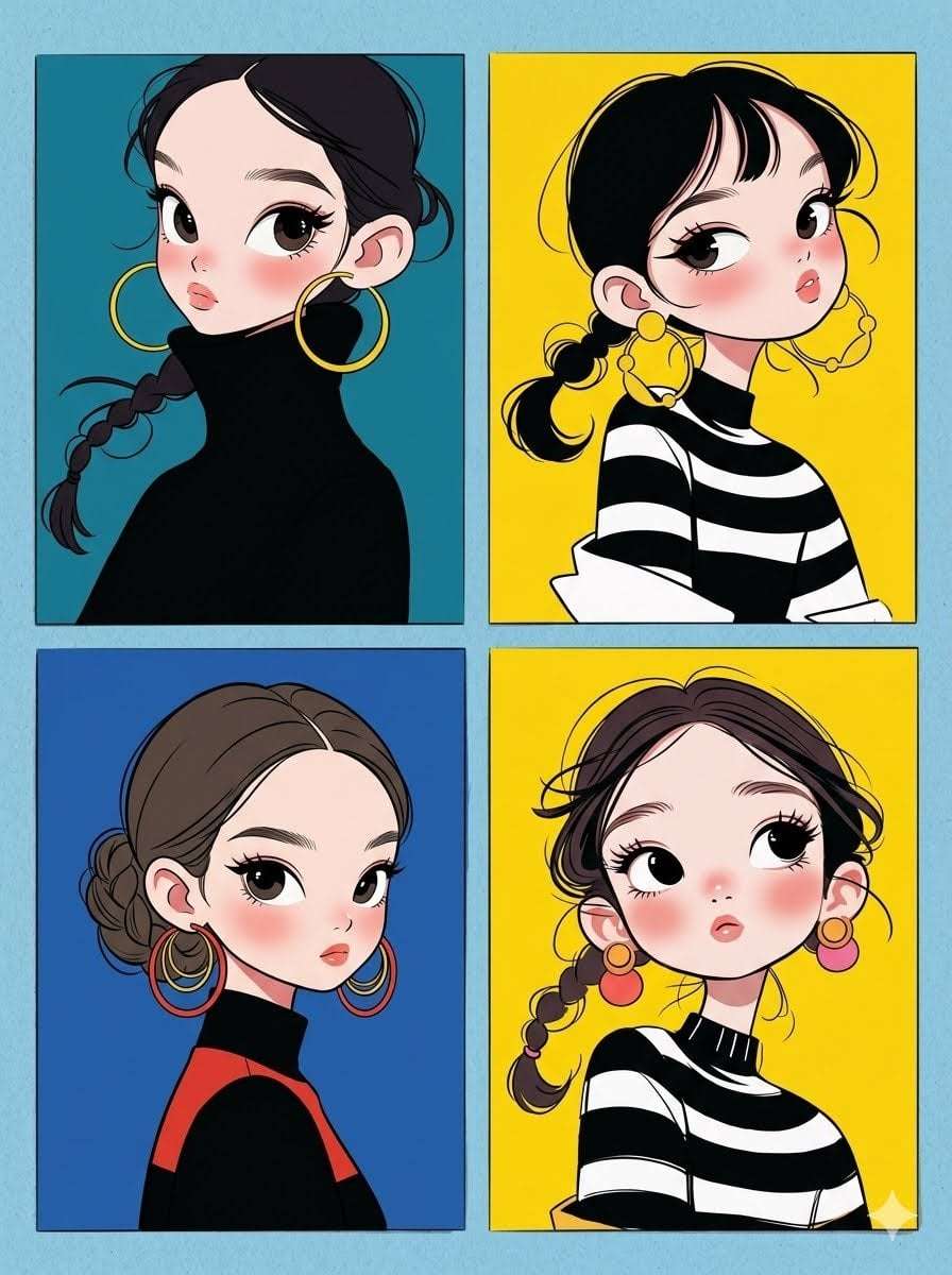 Chibi Girls Korean Webtoon Art Collage