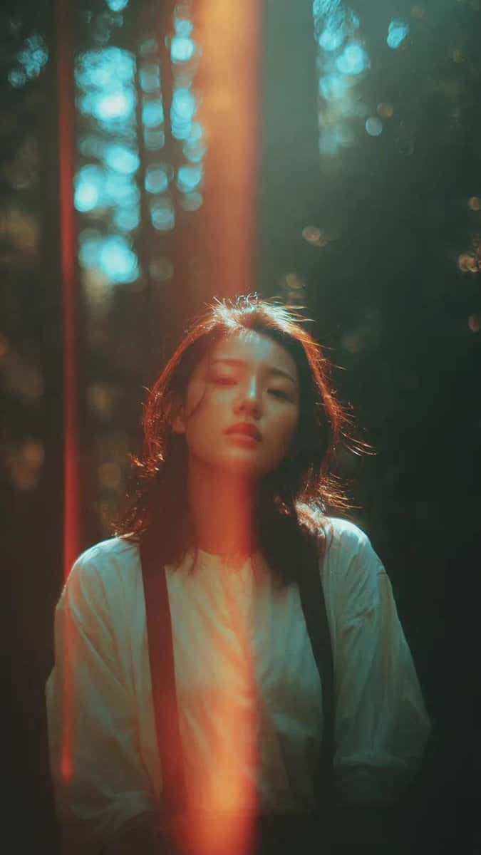 Cinematic Forest Portrait Asian Woman Film Look