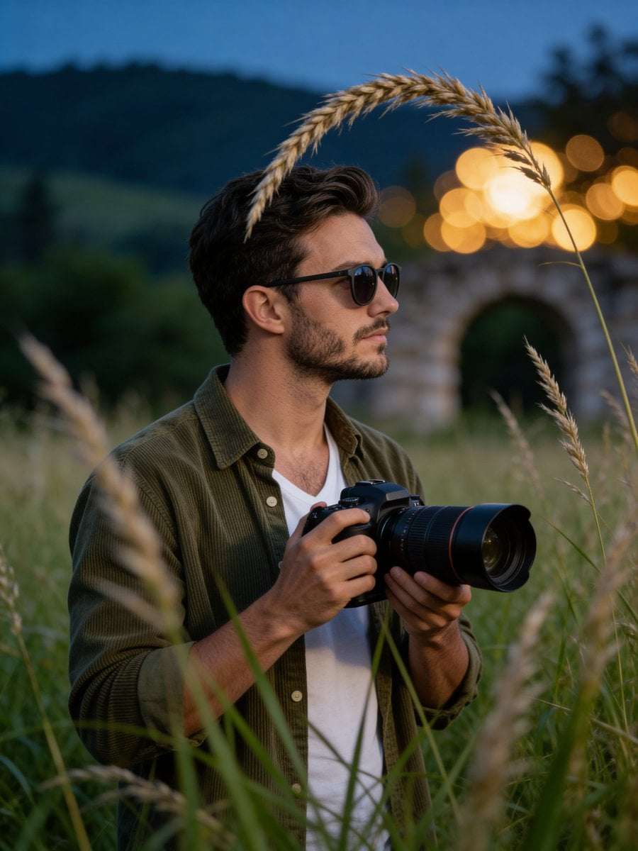 Cinematic Photographer Twilight Meadow Bokeh