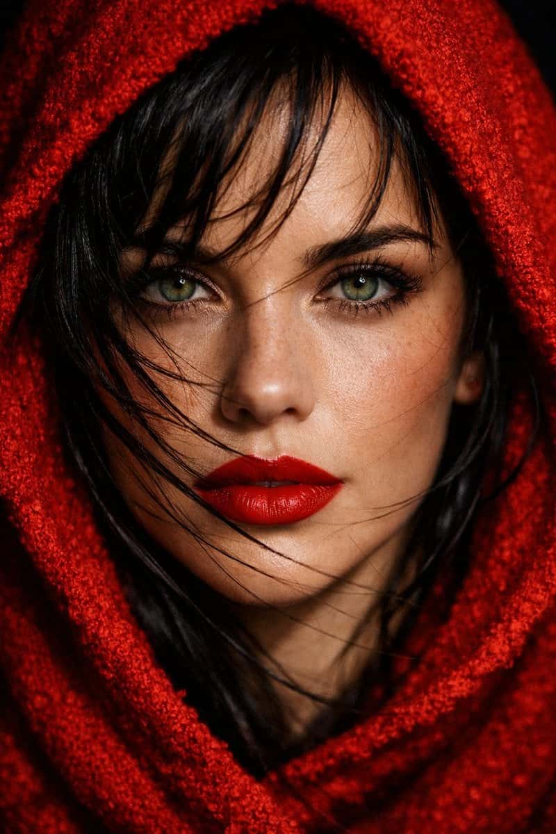 Cinematic Red Hood Woman Portrait