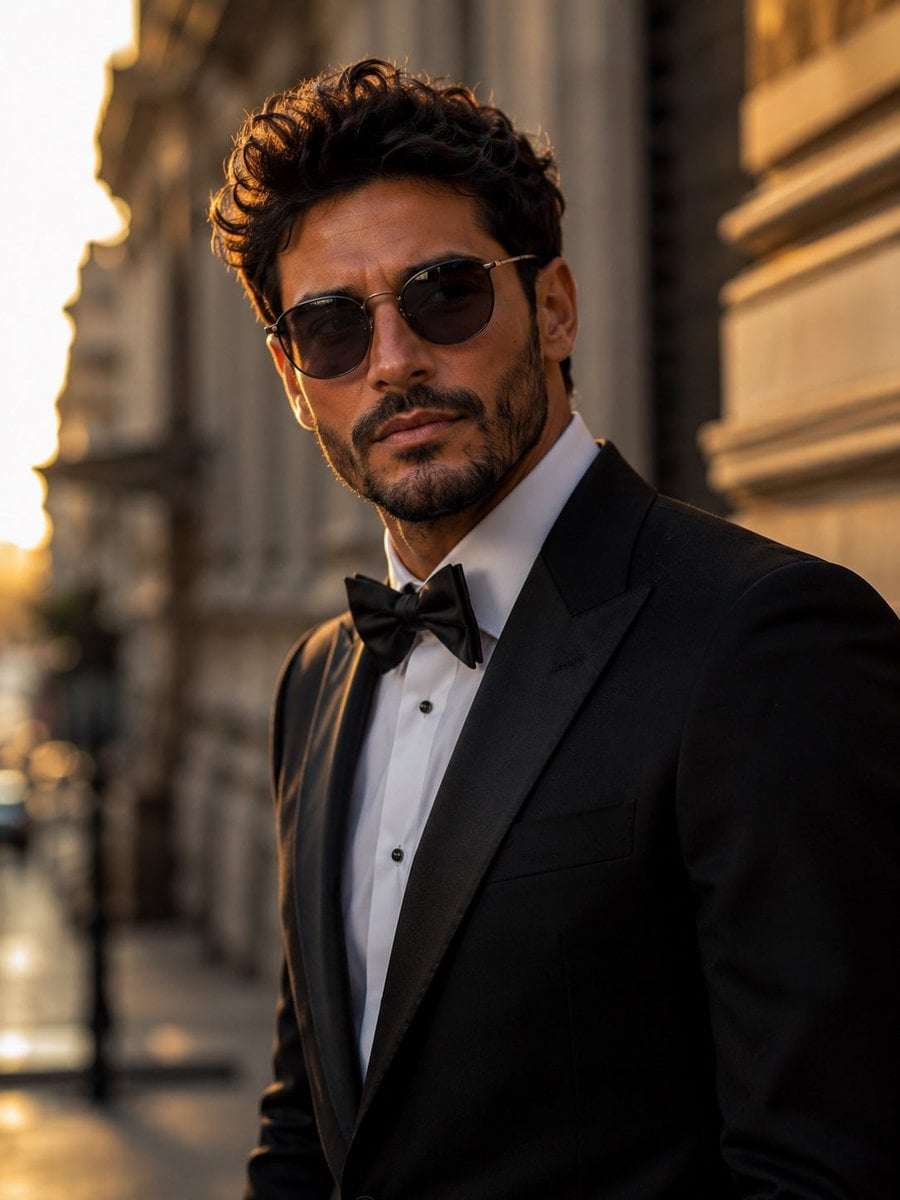 Cinematic Tuxedo Man European Street Portrait