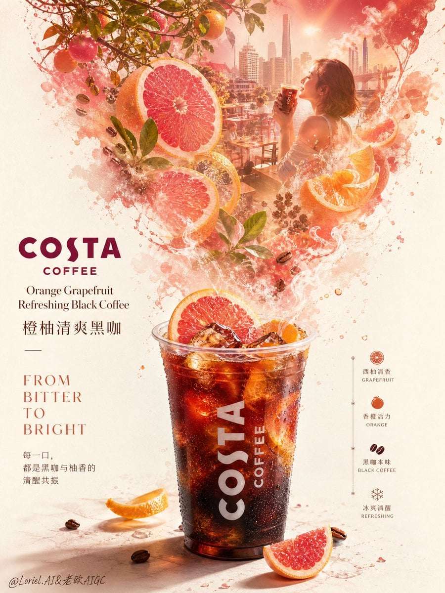 Costa Coffee Orange Grapefruit Black Coffee Poster