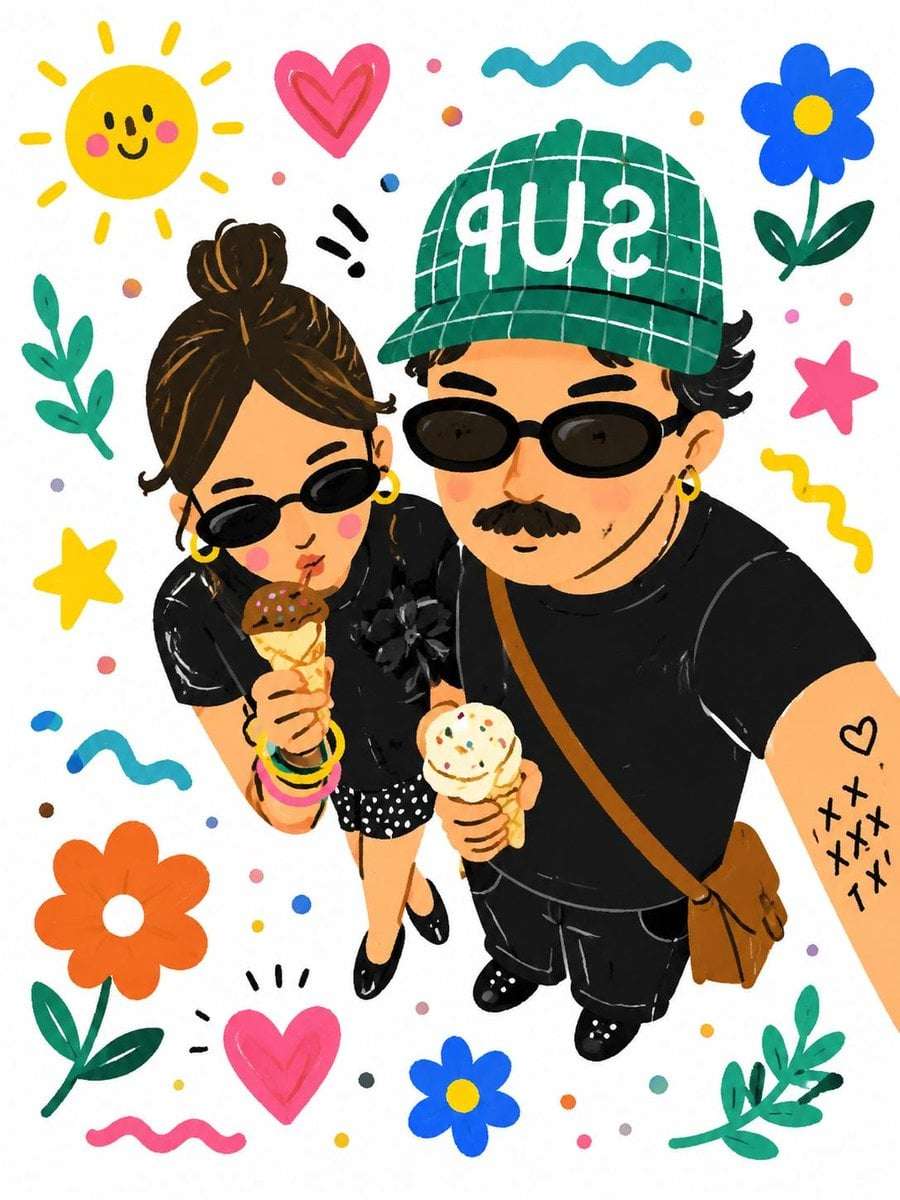 Couple Cartoon Selfie Doodle Art