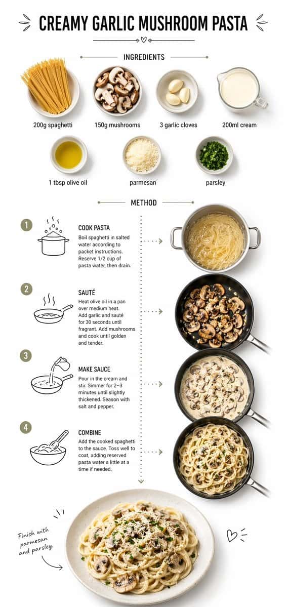 Creamy Mushroom Pasta Recipe Infographic Template