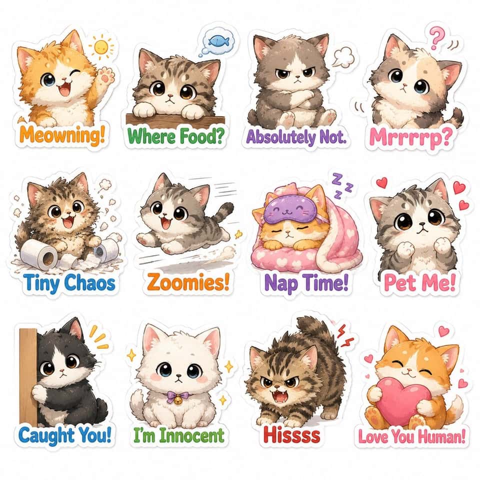 Cute Chibi Cat Sticker Pack Prompt