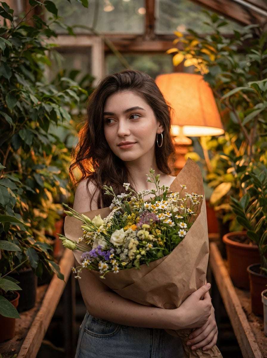 Cute Girl Flower Bouquet AI Art