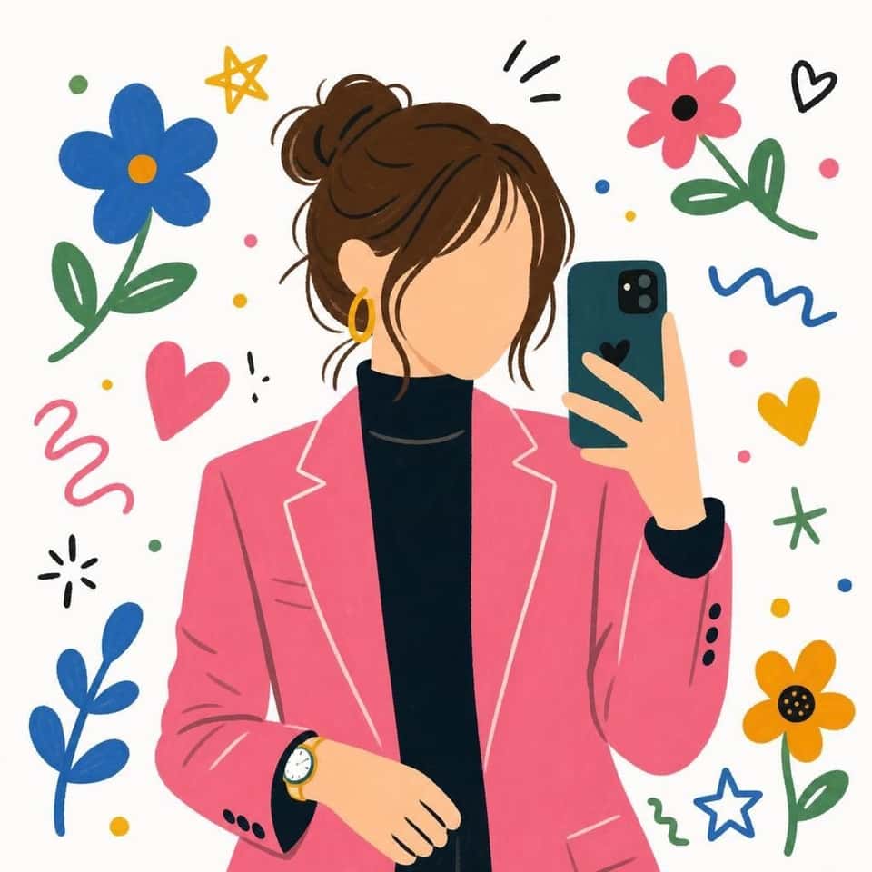 Cute Girl Selfie Flat Illustration