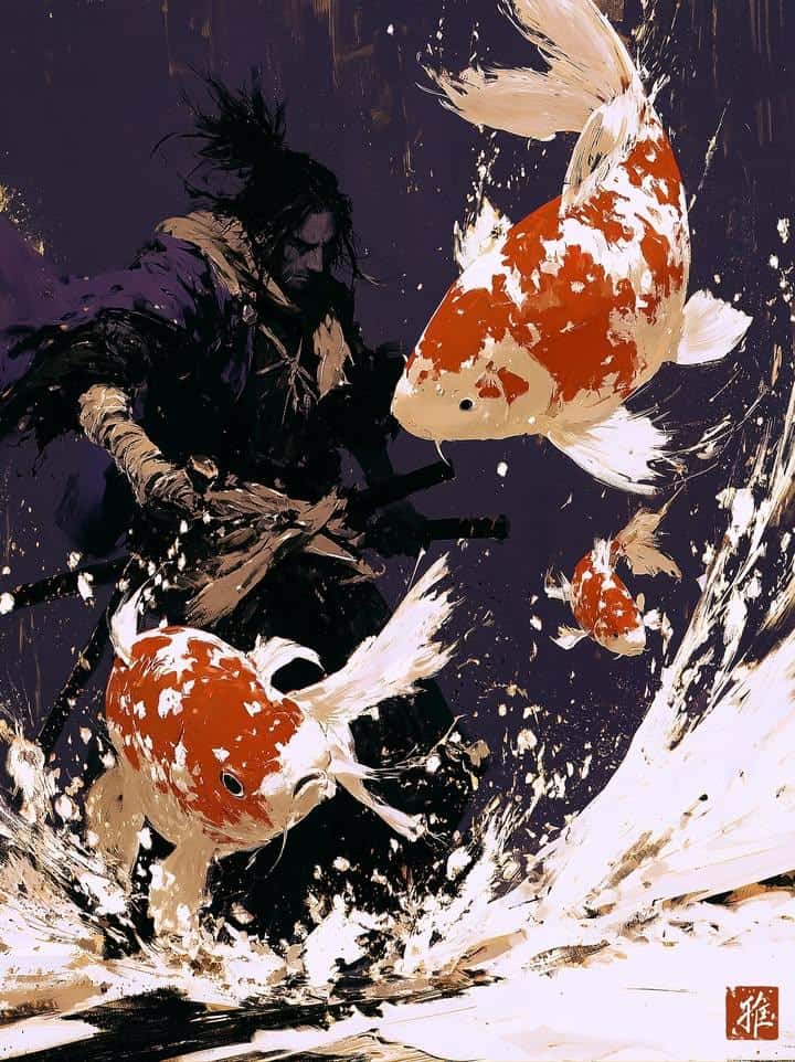 Dark Samurai Ink Wash Painting