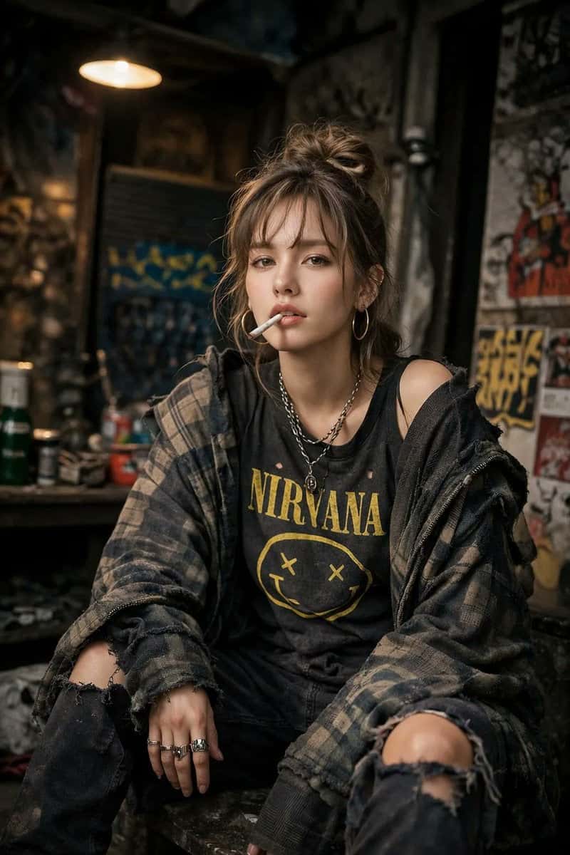 Defiant Grunge Woman Photorealistic Portrait