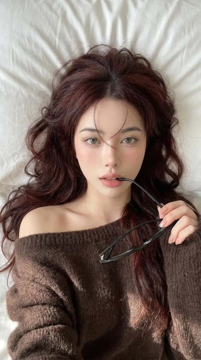 Dreamy Korean Woman Bed Portrait