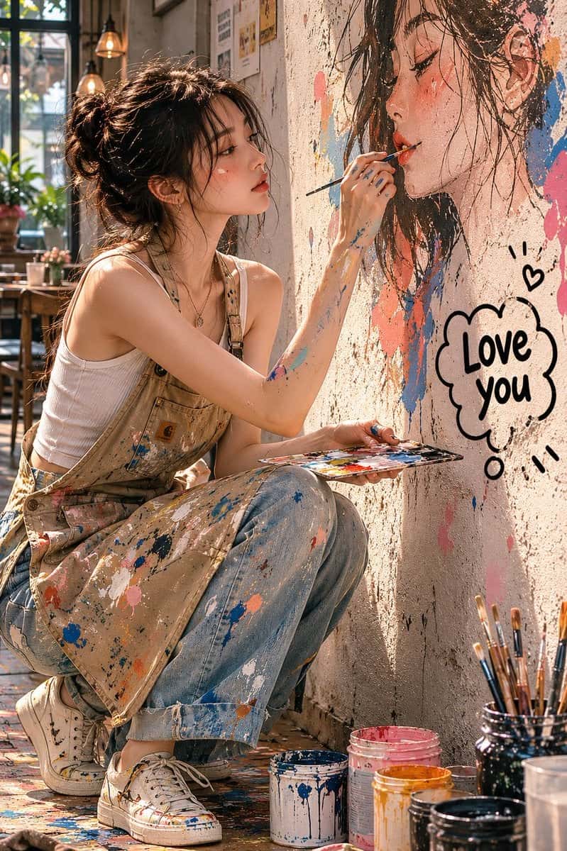 Editorial Cafe Mural Artist Portrait