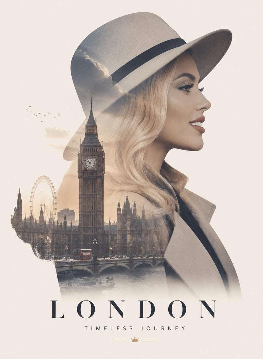 Elegant Woman Double Exposure Travel Poster