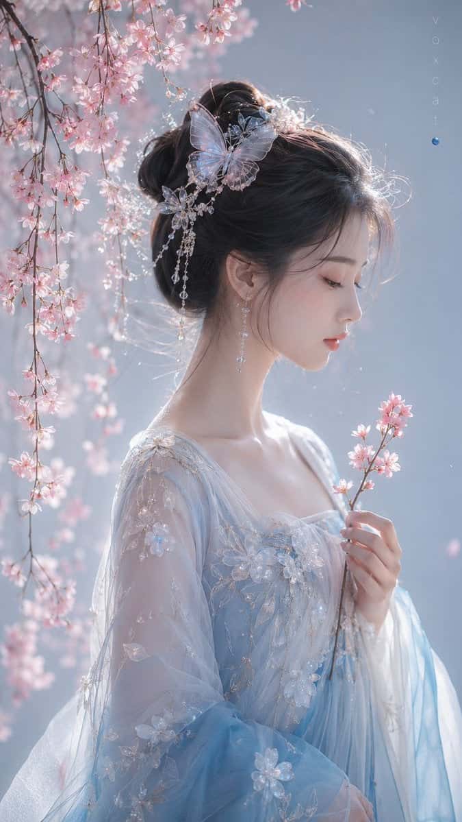 Ethereal Cherry Blossom Girl Portrait