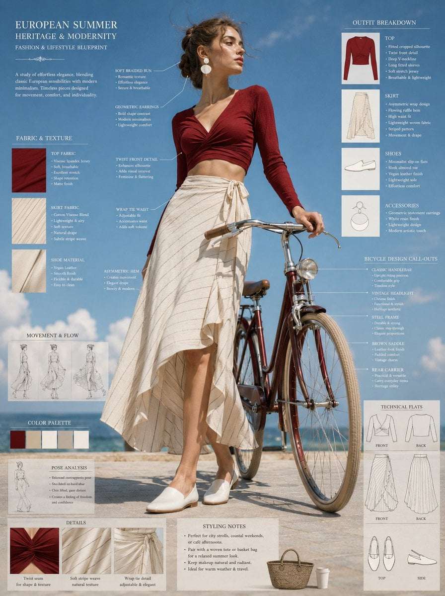 Fashion Concept Sheet Elegant Woman Bicycle