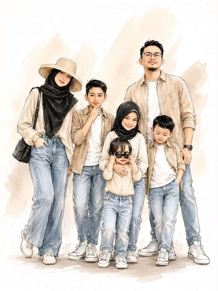 Fashion Family Digital Watercolor Sketch