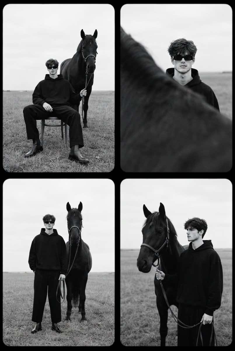Fine Art Black White Man Horse Collage