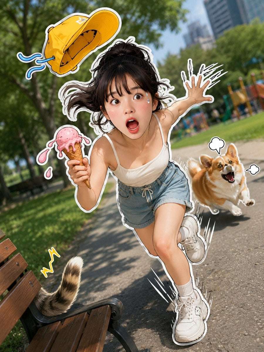 Funny Running Woman Corgi Sticker