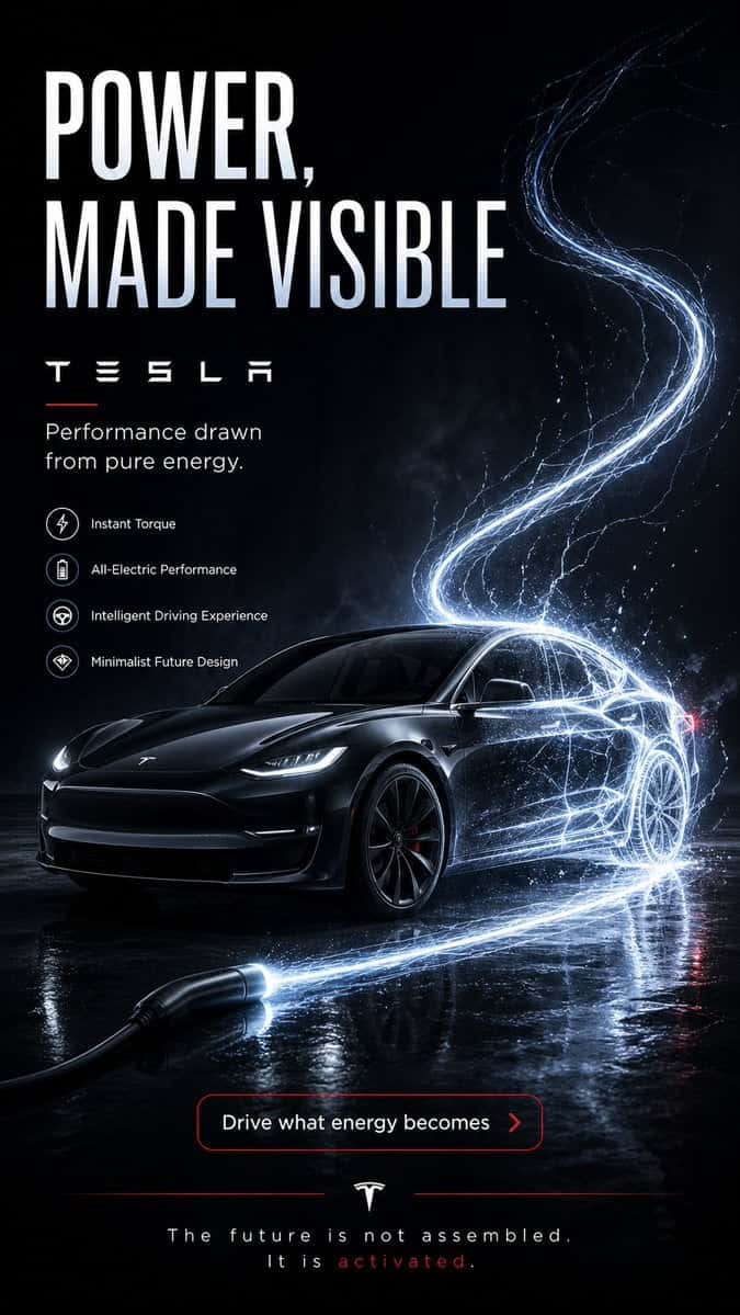 Futuristic Tesla Electric Line Art Poster