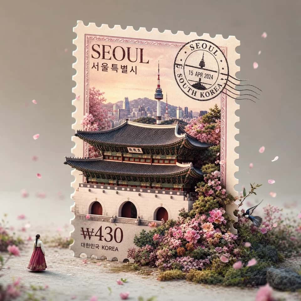 Giant Vintage Stamp Diorama AI Prompt