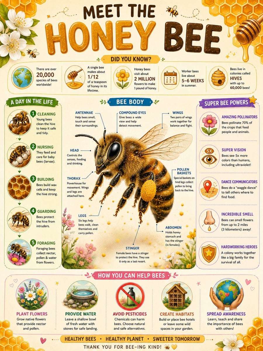 Honey Bee Educational Infographic Poster