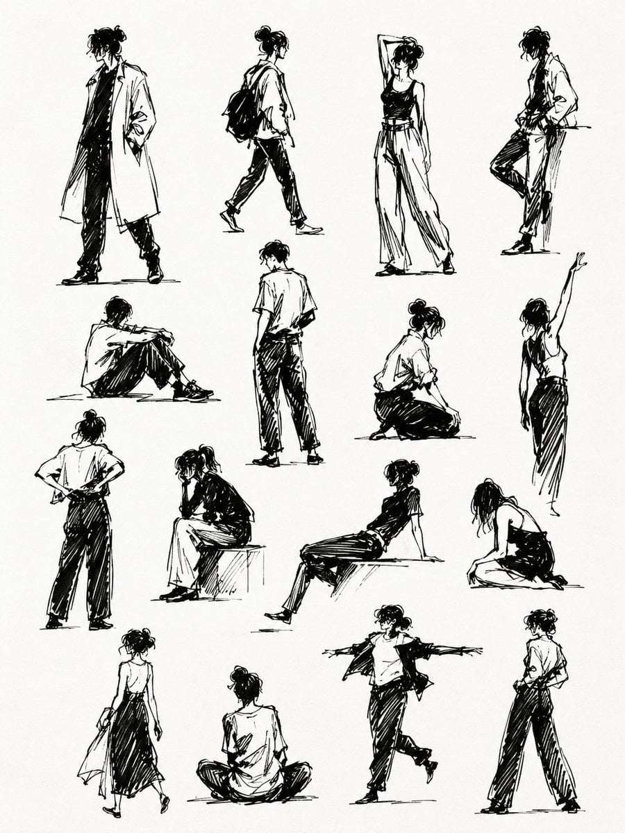 Human Silhouette Gesture Drawings Sketchbook