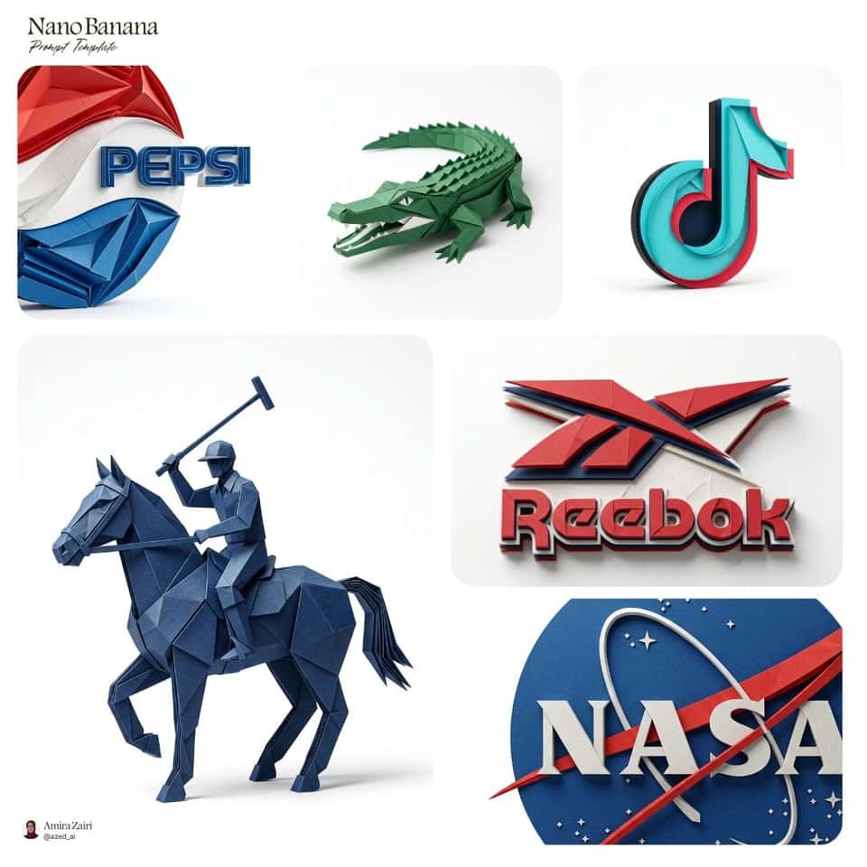 Hyperrealistic Folded Paper Logo Sculpture