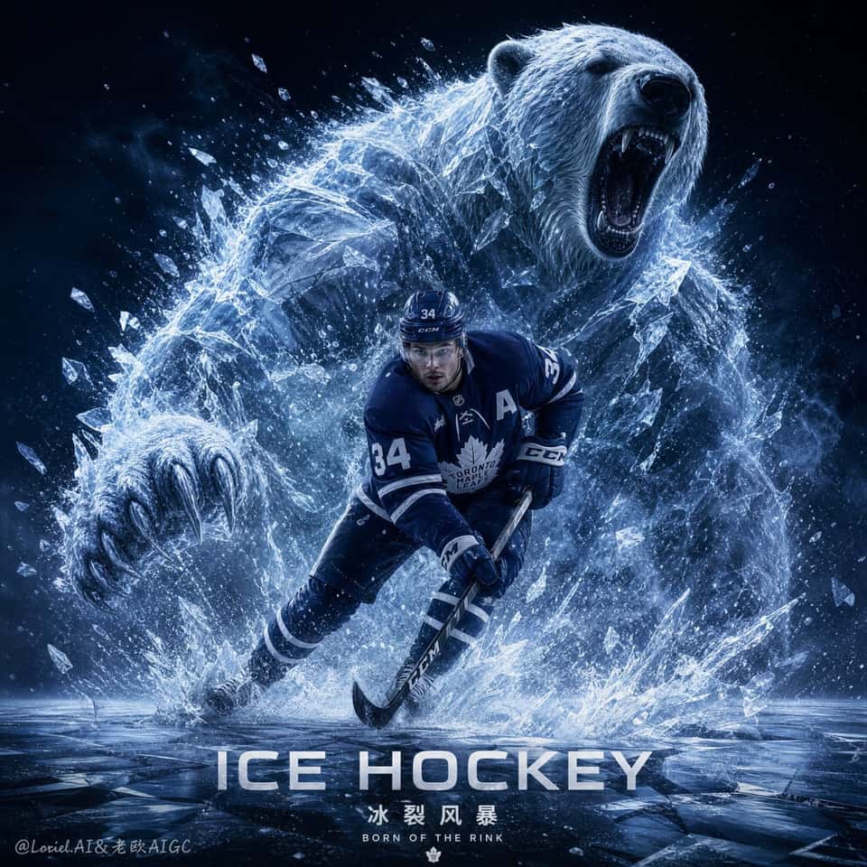 Ice Hockey Storm Bear Poster