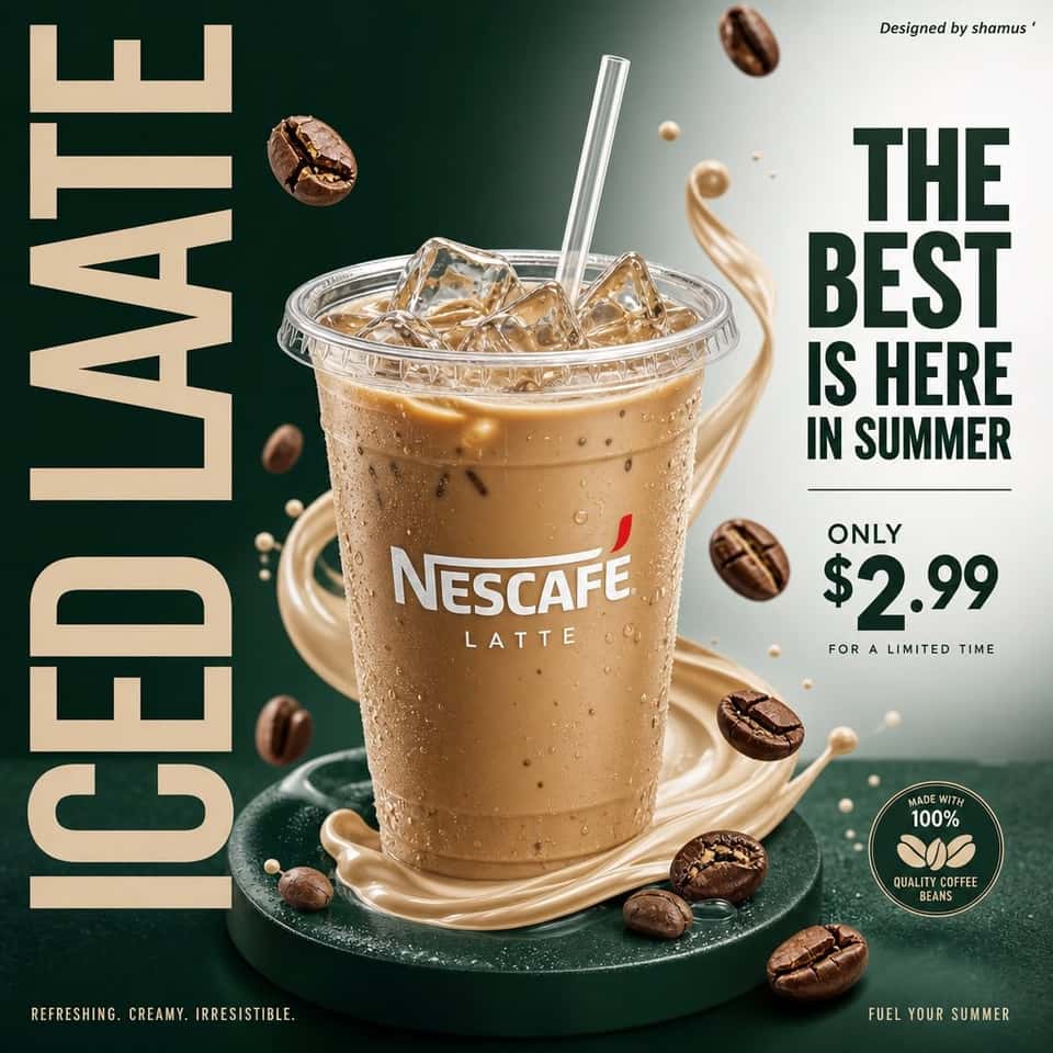 Iced Nescafe Latte Commercial Poster