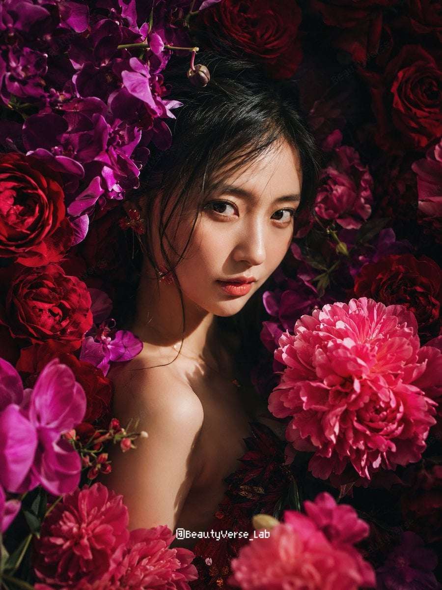 Japanese Beauty Floral Portrait Cinematic Lighting