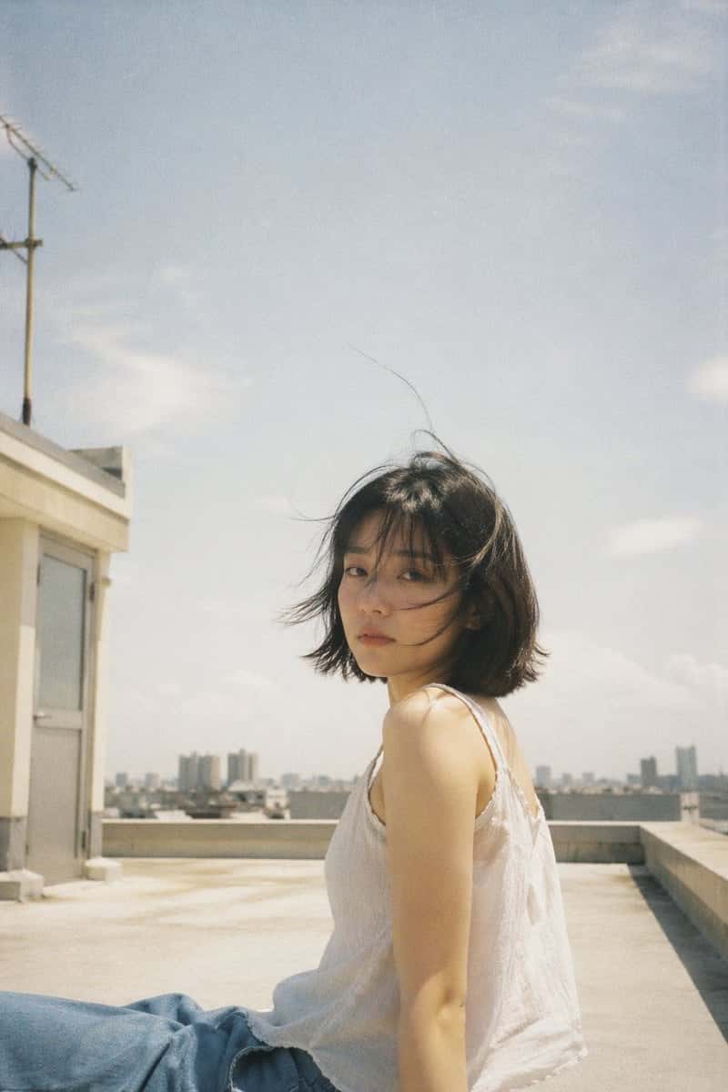 Japanese Film Aesthetic Rooftop Portrait