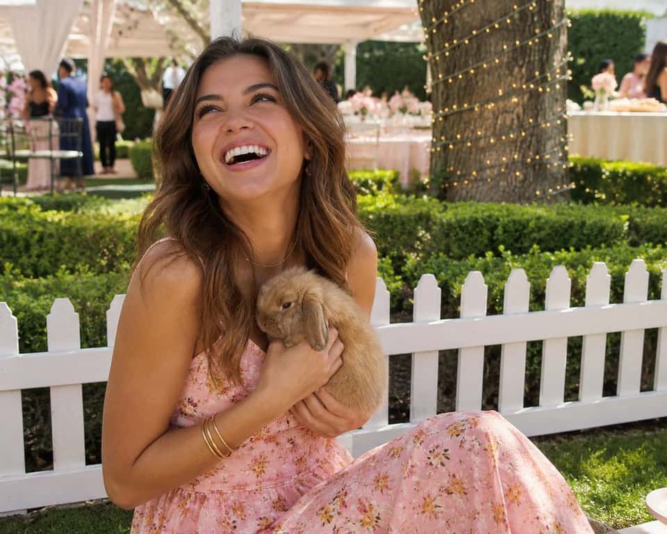 Joyful Woman With Bunny Outdoor Photo