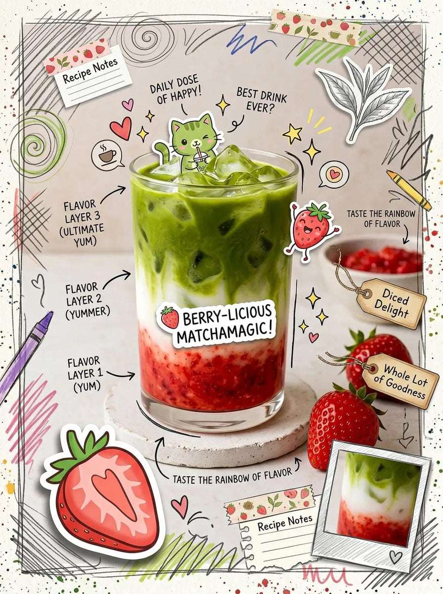 Kawaii Matcha Latte Scrapbook Poster