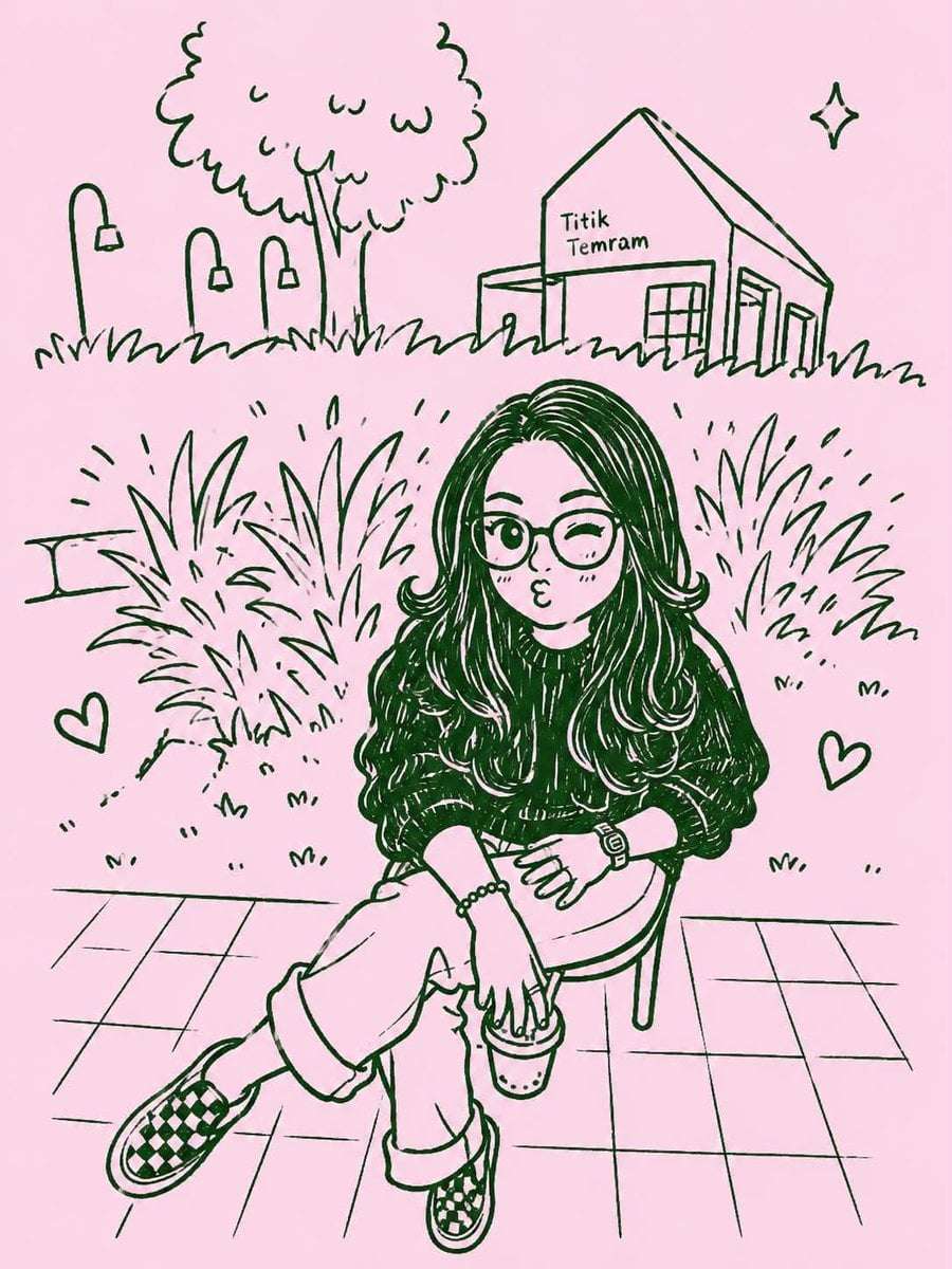 Kawaii Monochrome Selfie Doodle Portrait