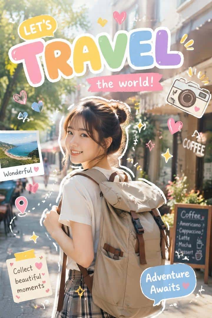 Kawaii Traveler Vlog Cover AI Art