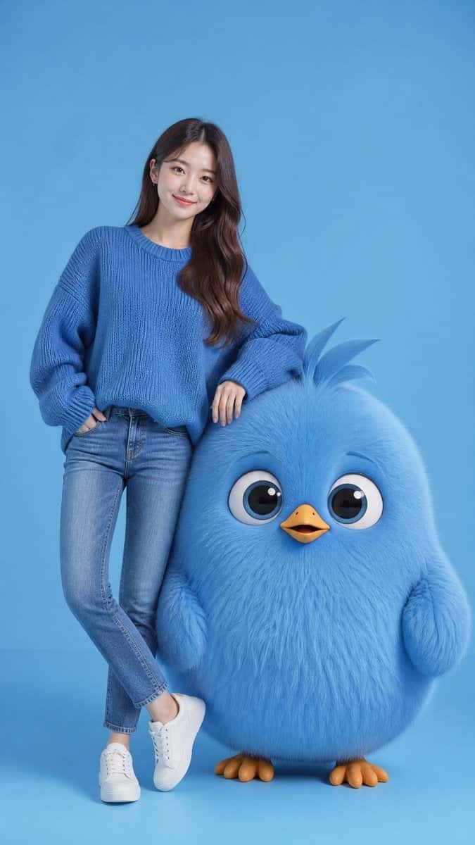 Korean Woman Blue Bird Fashion Photo