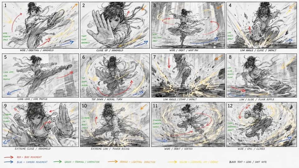 Kung Fu Action Storyboard Template