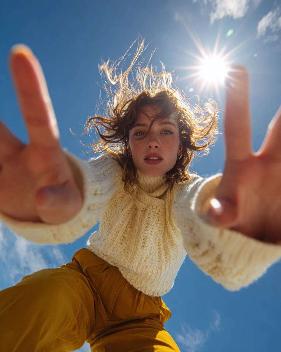 Low Angle Woman Fisheye Fashion Portrait