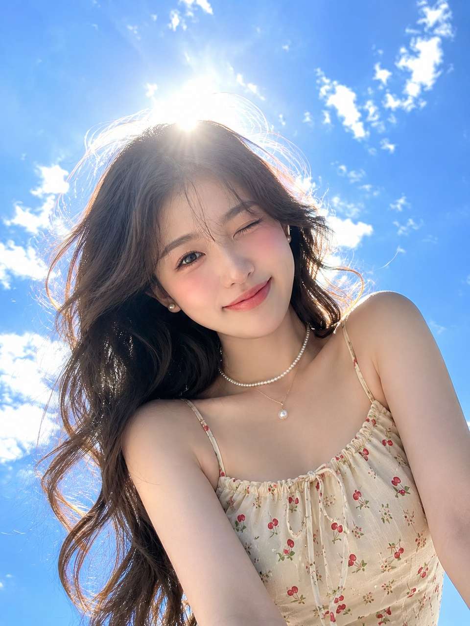 Low Angle Woman Portrait Summer Sky