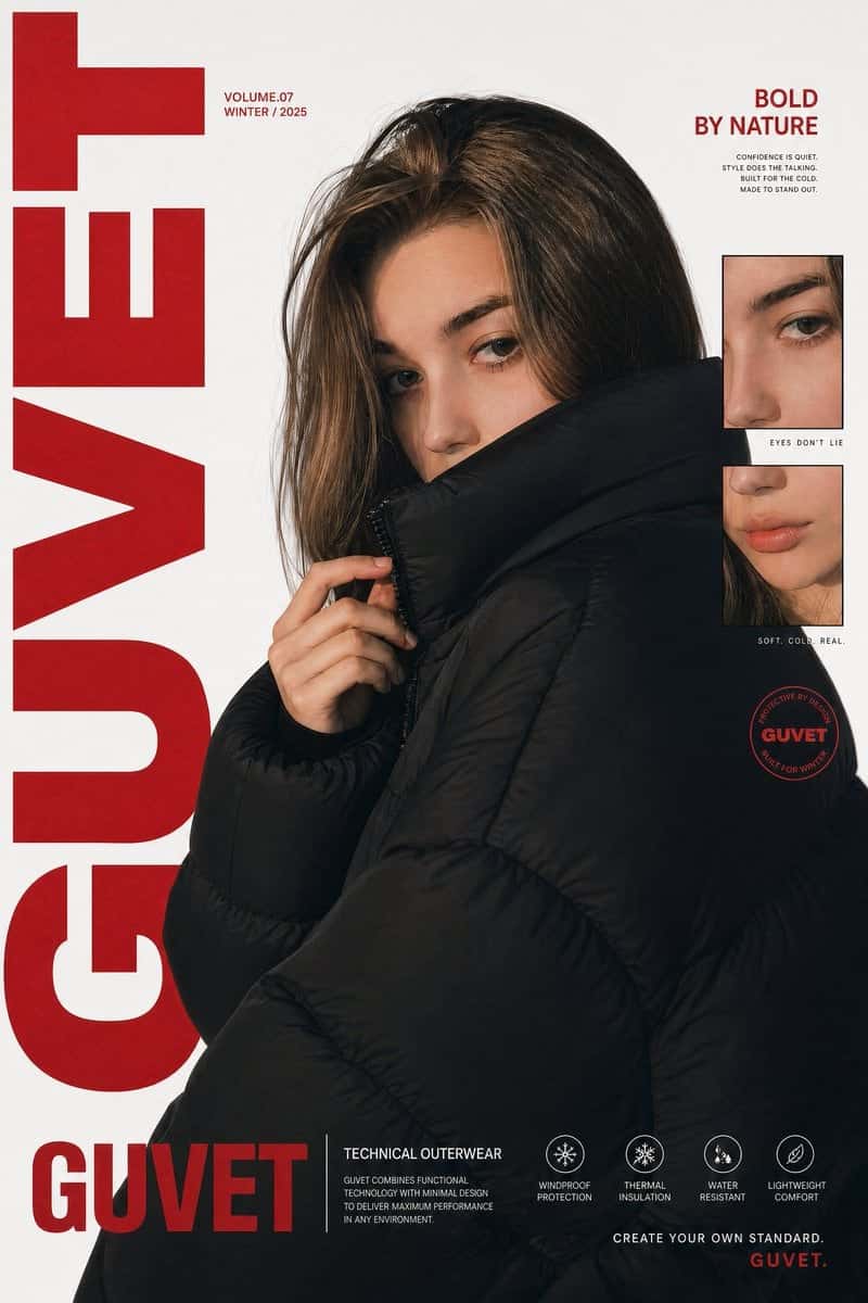 Luxury Puffer Jacket Fashion Editorial Poster