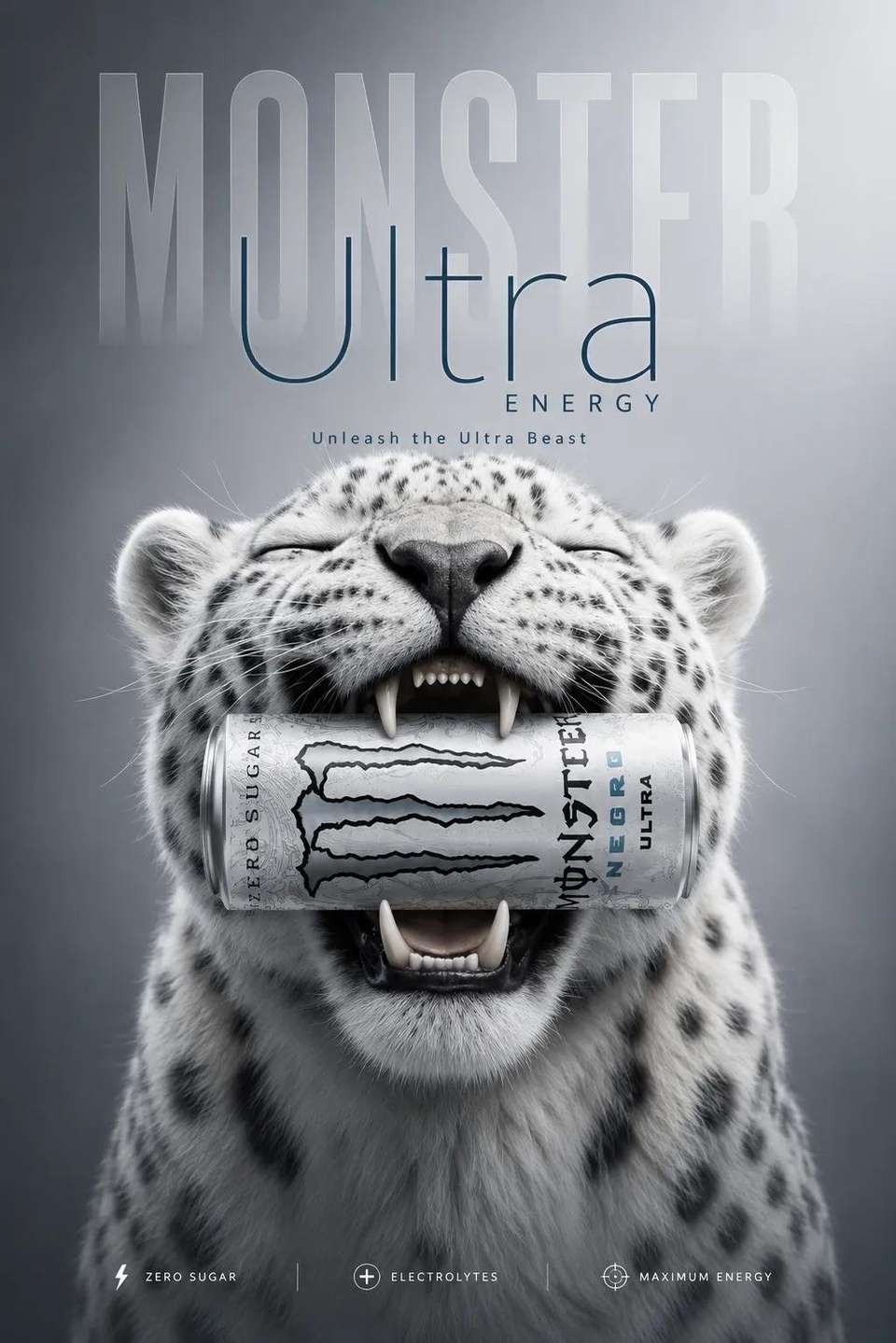 Luxury Snow Leopard Monster Energy Poster
