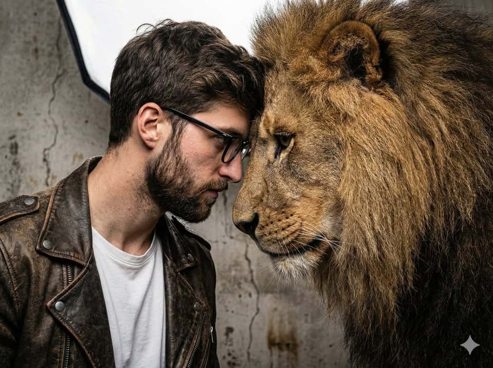 Man Lion Portrait Hyperrealistic Style