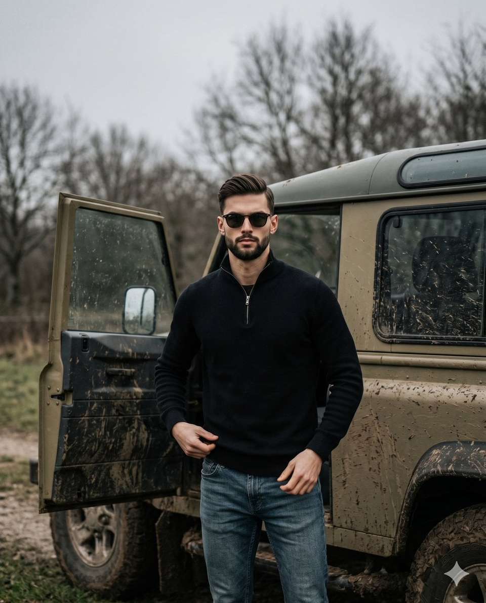 Man Outdoors Rugged Vehicle Photography